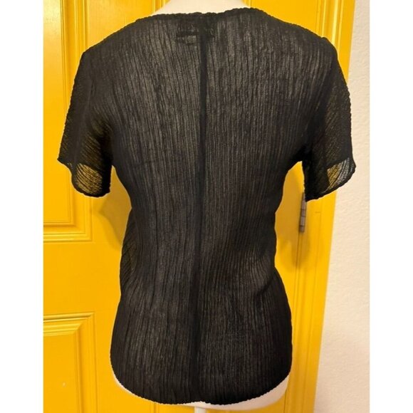 Joseph Ribkoff Black Rough Textured Short Sleeve Blouse Lightweight & Semi-Sheer - Picture 2 of 3